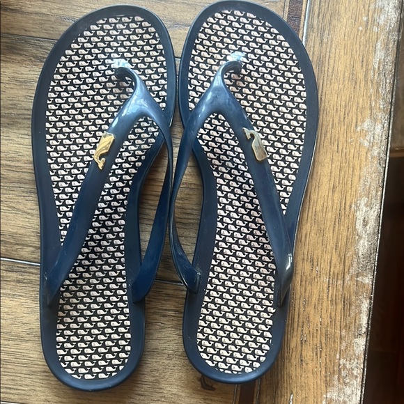 Vineyard Vines Shoes - Vineyard Vines Navy Flip Flop Sandals with Gold Whale Logo